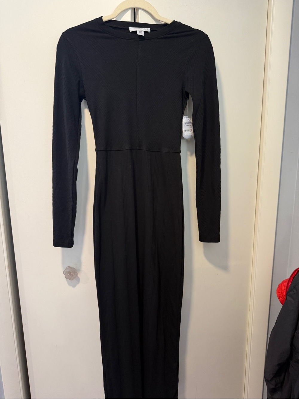 Treasure & Bond Black Long-Sleeve Ribbed Midi Dress